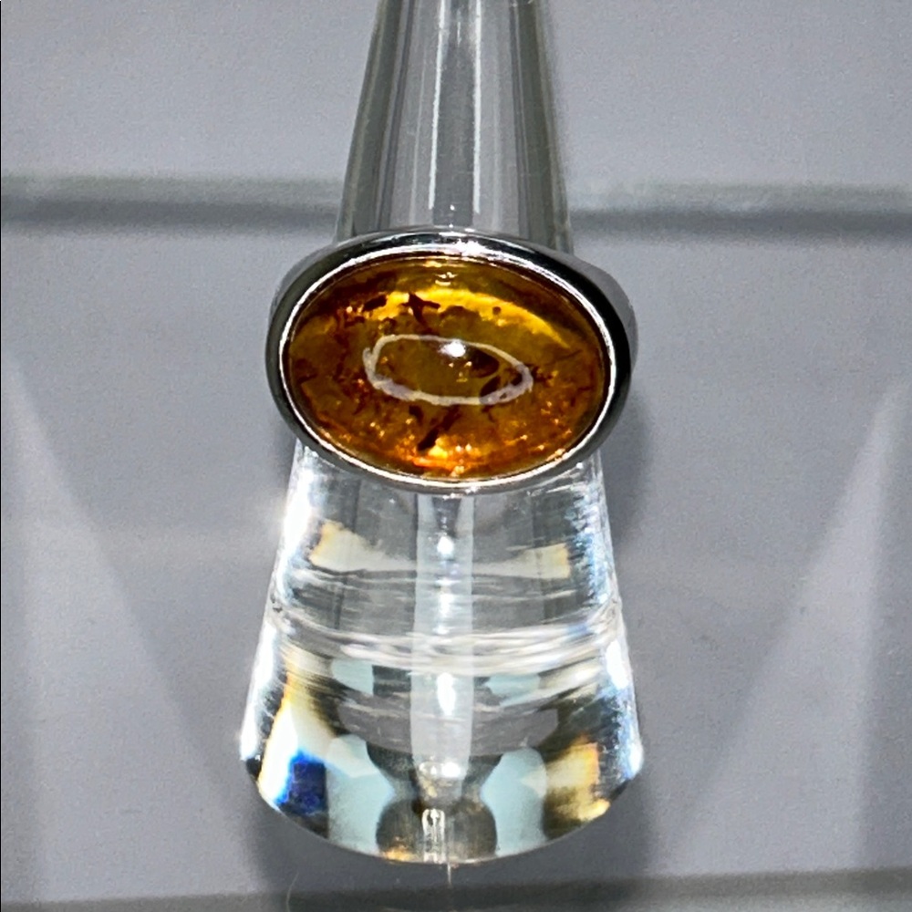 NWOT Genuine Amber Gemstone Sterling Silver Designer Ring - Modern Boho - Picture 2 of 10
